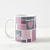 Roze grijs bruine patchwork van vierkante lapjes koffiemok (Links)