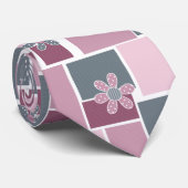 Roze grijs bruine patchwork van vierkante lapjes stropdas (Opgerold)