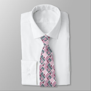 Roze grijs bruine patchwork van vierkante lapjes  stropdas