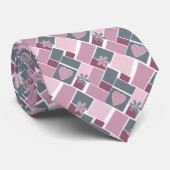 Roze grijs bruine patchwork van vierkante lapjes  stropdas (Opgerold)