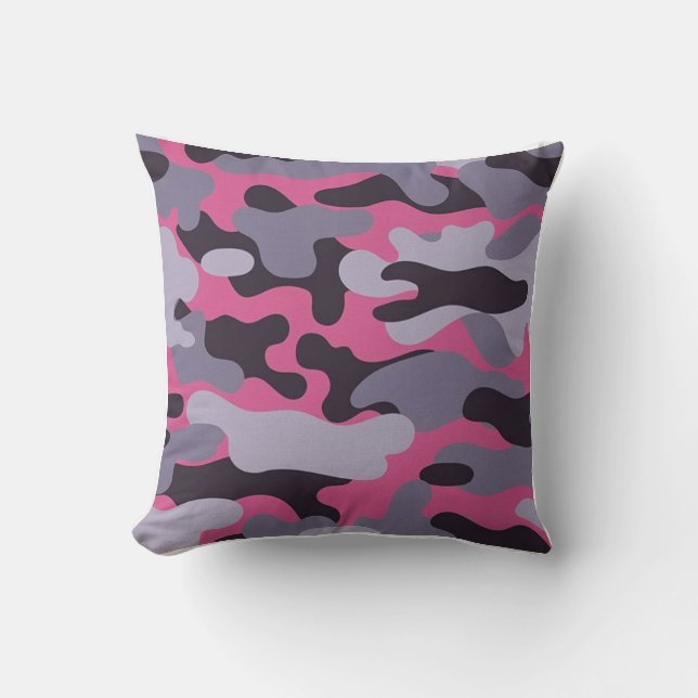 Roze Grijs Camo Print Sierkussen (Voorkant)
