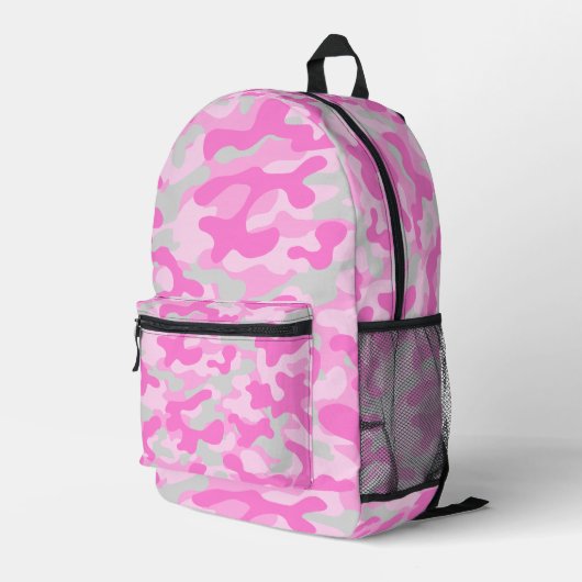 Roze Grijs Camouflage Bedrukte Rugzak (Achterkant Hoek Rechts)