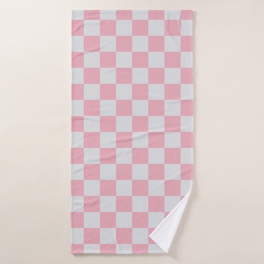 Roze + Grijs Check Checkerboard Patroon Badhanddoek (Badhanddoek)