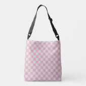 Roze + Grijs Check Checkerboard Patroon Crossbody Tas (Achterkant)