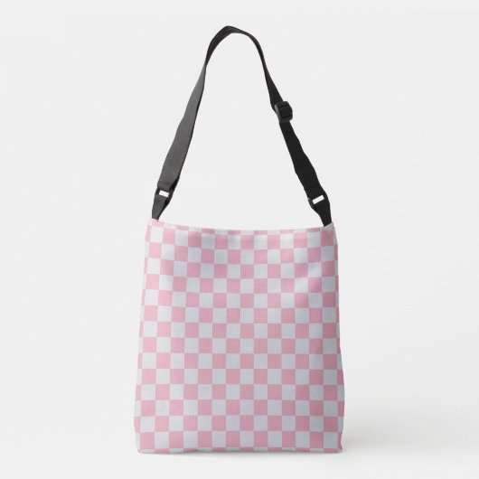 Roze + Grijs Check Checkerboard Patroon Crossbody Tas (Achterkant)