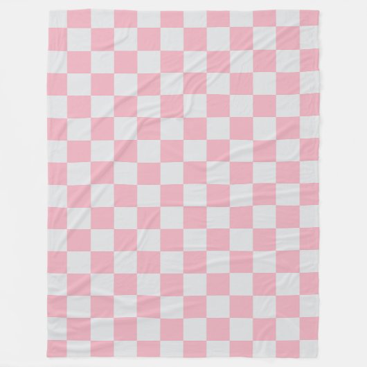 Roze + Grijs Check Checkerboard Patroon Fleece Deken (Voorkant)