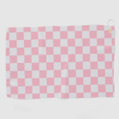 Roze + Grijs Check Checkerboard Patroon Golfhanddoek (Horizontaal)