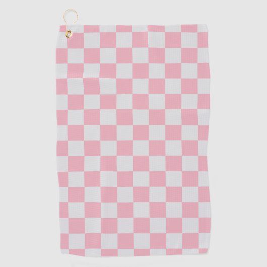 Roze + Grijs Check Checkerboard Patroon Golfhanddoek (Voorkant)