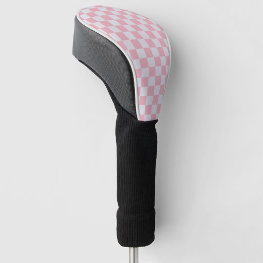 Roze + Grijs Check Checkerboard Patroon Golfheadcover (Schuin)
