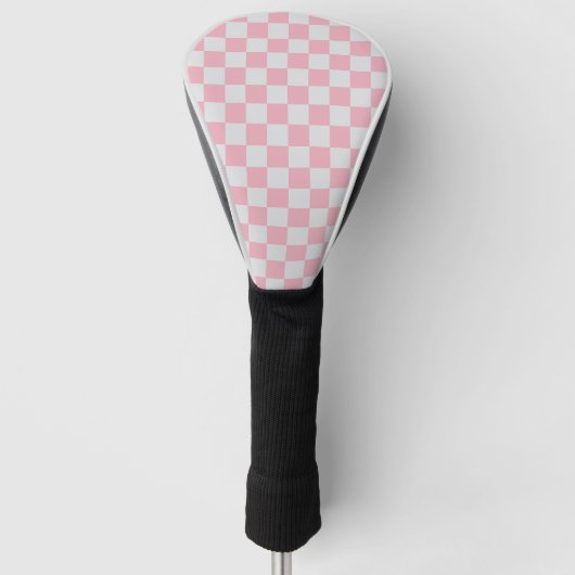 Roze + Grijs Check Checkerboard Patroon Golfheadcover (Voorkant)