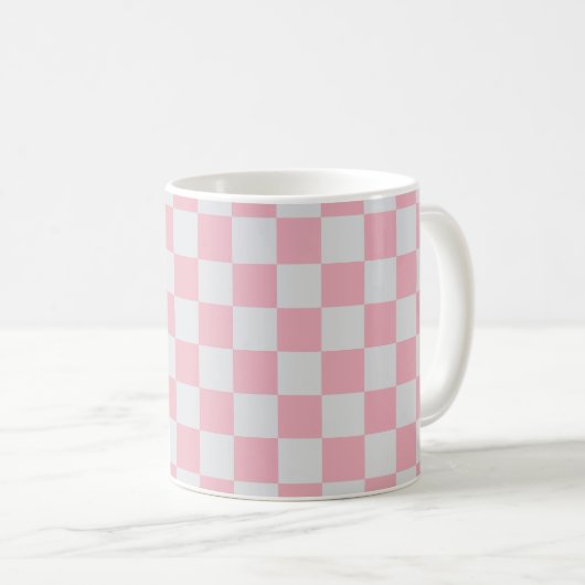 Roze + Grijs Check Checkerboard Patroon Koffiemok (Voorkant rechts)