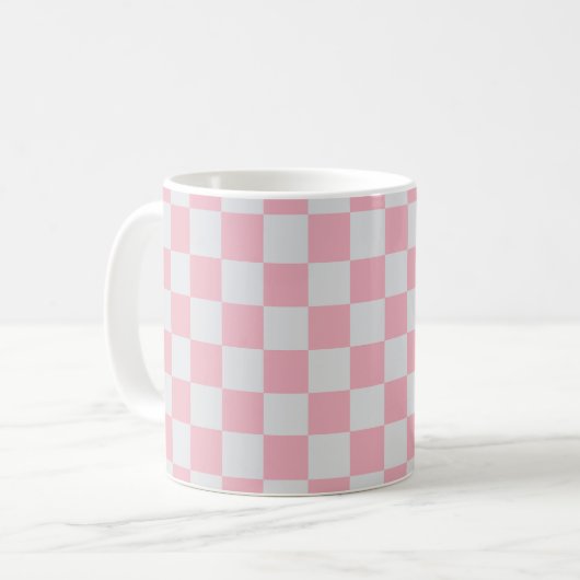 Roze + Grijs Check Checkerboard Patroon Koffiemok (Voorkant links)