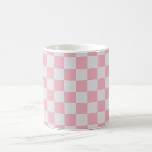 Roze + Grijs Check Checkerboard Patroon Koffiemok (Center)