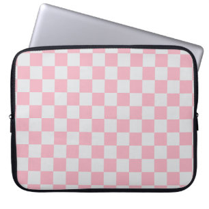 Roze + Grijs Check Checkerboard Patroon Laptop Sleeve