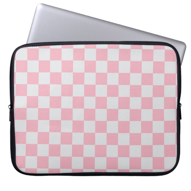 Roze + Grijs Check Checkerboard Patroon Laptop Sleeve (Voorkant)