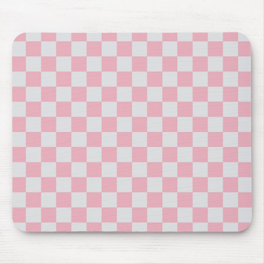 Roze + Grijs Check Checkerboard Patroon Muismat (Voorkant)