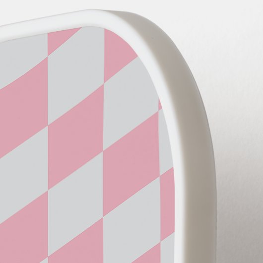 Roze + Grijs Check Checkerboard Patroon Pickleball Paddle (Links Detail)