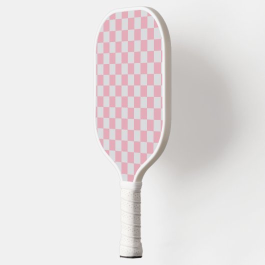Roze + Grijs Check Checkerboard Patroon Pickleball Paddle (Links)