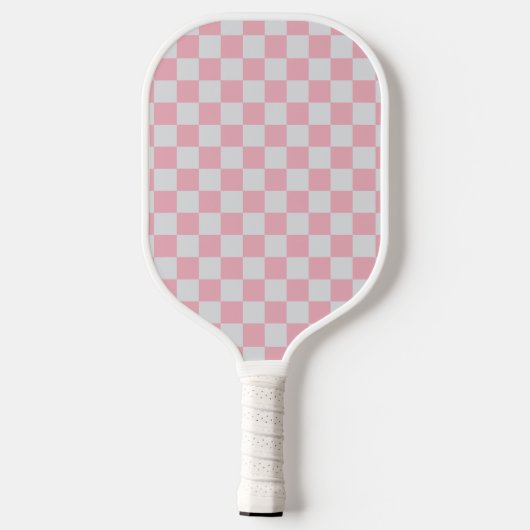 Roze + Grijs Check Checkerboard Patroon Pickleball Paddle (Achterkant)