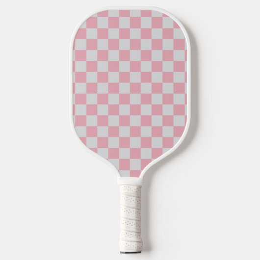Roze + Grijs Check Checkerboard Patroon Pickleball Paddle (Voorkant)