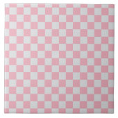 Roze + Grijs Check Checkerboard Patroon Tegeltje (Voorkant)