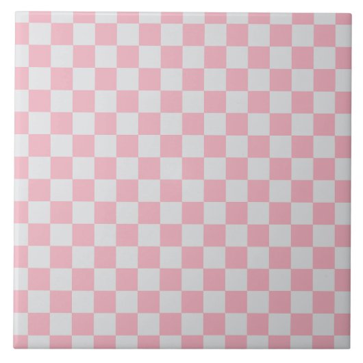 Roze + Grijs Check Checkerboard Patroon Tegeltje (Voorkant)