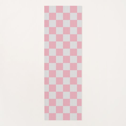 Roze + Grijs Check Checkerboard Patroon Yogamat (Voorkant)