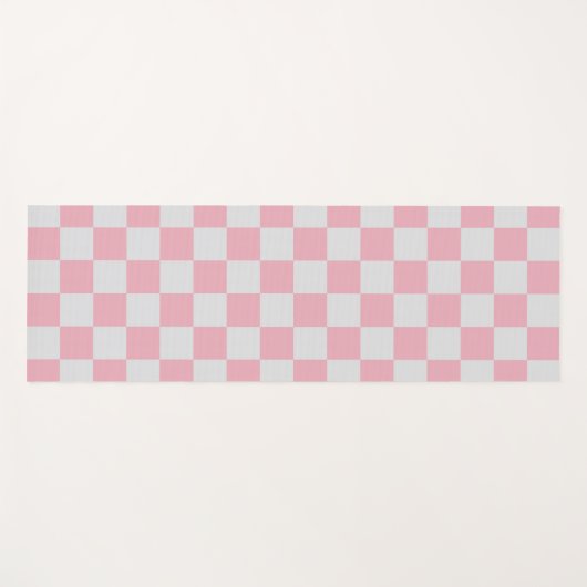 Roze + Grijs Check Checkerboard Patroon Yogamat (Voorkant (horizontaal))