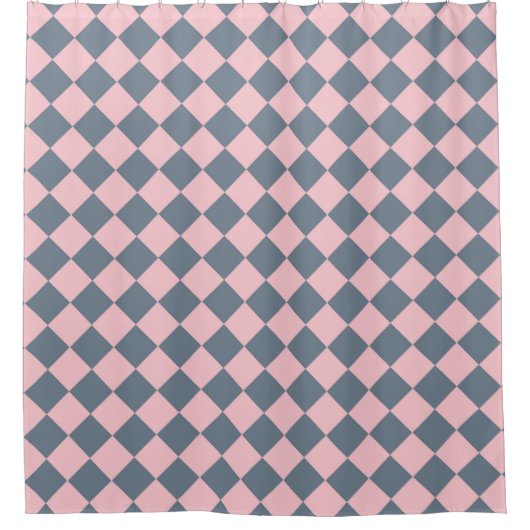 Roze Grijs Checker Diamant Patroon Douchegordijn (Voorkant)