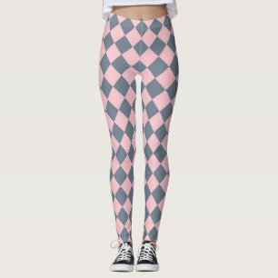 Roze Grijs Checker Diamant Patroon Leggings