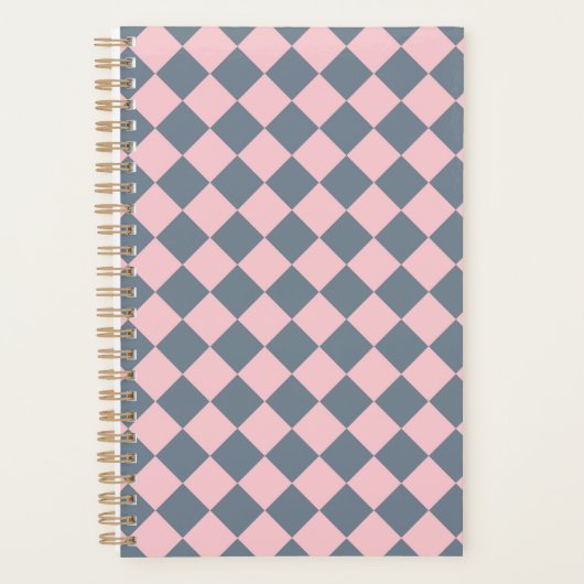 Roze Grijs Checker Diamant Patroon Planner (Voorkant)