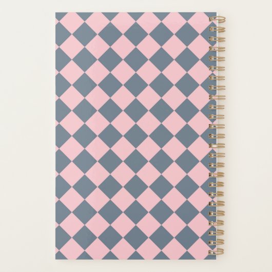 Roze Grijs Checker Diamant Patroon Planner (Achterkant)