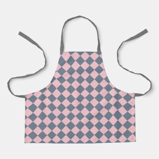 Roze Grijs Checker Diamant Patroon Schort (Voorkant)