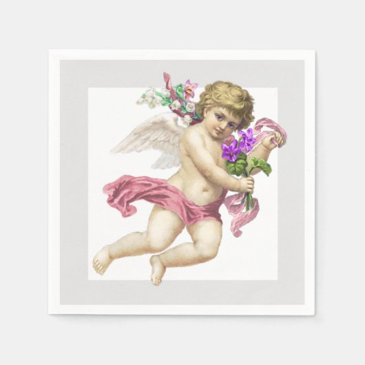 Roze Grijs Cherub Angel Papier Servet (Voorkant)