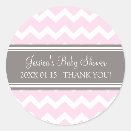 Roze Grijs Chevron Baby shower Favor Stickers (Voorkant)