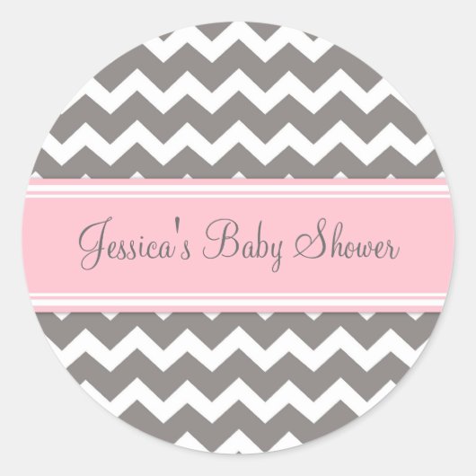 Roze Grijs Chevron Baby shower Favor Stickers (Voorkant)