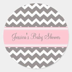 Roze Grijs Chevron Baby shower Favor Stickers