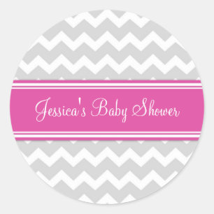 Roze Grijs Chevron Baby shower Favor Stickers