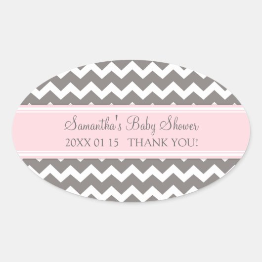 Roze Grijs Chevron Baby shower Favor Stickers (Voorkant)