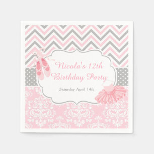 Roze & Grijs Chevron Ballerina Verjaardag Servet