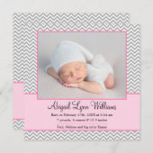 Roze Grijs Chevron Meisje Foto Geboorte Aankondigi Aankondiging (Voorkant / Achterkant)