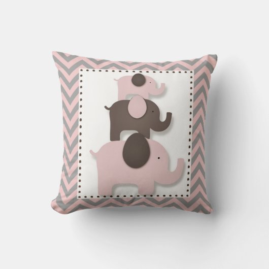 Roze & Grijs Chevron Olifant Kussen (Voorkant)