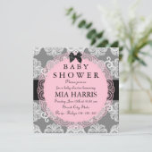 Roze & Grijs  Chic Baby shower Uitnodiging (Staand voorkant)