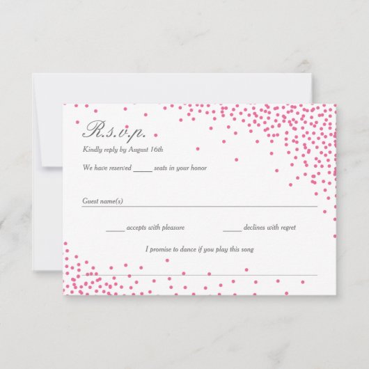 Roze & Grijs Confetti Stippen Trouwen RSVP kaarten (Voorkant)
