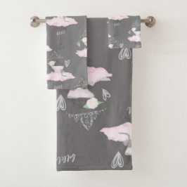 Roze & Grijs Couture Ballerina Meisjes Whimsical C Bad Handdoek