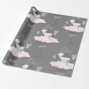 Roze & Grijs Couture Ballerina Verjaardagsfeestje Cadeaupapier