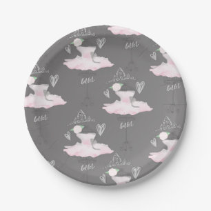 Roze & Grijs Couture Ballerina Verjaardagsfeestje Papieren Bordje