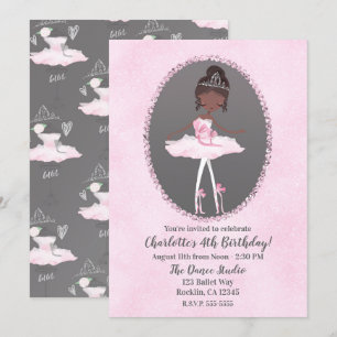 Roze & Grijs Couture Donkere Ballerina Verjaardags Kaart