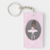 Roze & Grijs Couture Donkere Huid Ballerina Meisje Sleutelhanger (Voorkant)