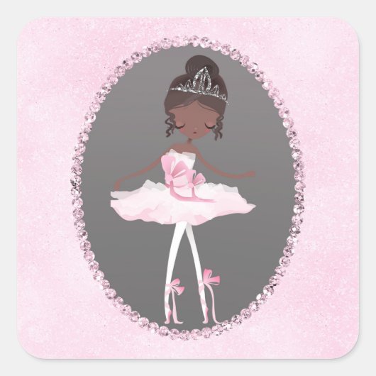 Roze Grijs Couture Etnische Ballerina Verjaardagsf Vierkante Sticker (Voorkant)